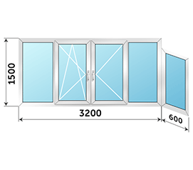 Балконное окно Provedal 3800x1500