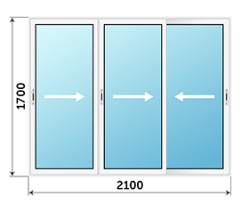 Трехстворчатое окно Alumil Smartia S560 2100x1700