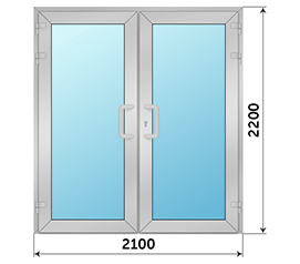 Двухстворчатая дверь остекленная Alumil Comfort M20000 2100x2200