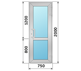 Одностворчатая дверь остекленная Alumil Comfort M20000 750x2000